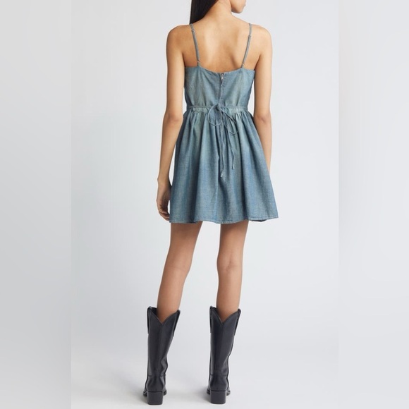Re/Done Chambray Denim Mini Dress - size Small - Boho Cowgirl Sundress - Picture 4 of 8